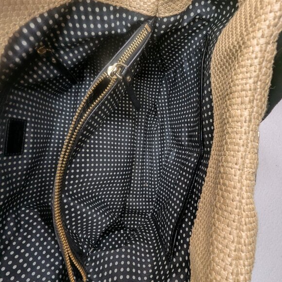 ♠️Kate Spade Quilted Woven Straw Satchel Hand Bag with Bow Accent Beige - Picture 10 of 17